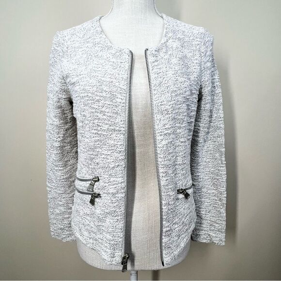 Lou & Grey Gold Coast Moto Zip Sweater Jacket Metallic Tweed SP Small Petite - Picture 6 of 10